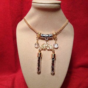 Beautiful Gold with Crystals and Garnet Necklace with Double Tubes
